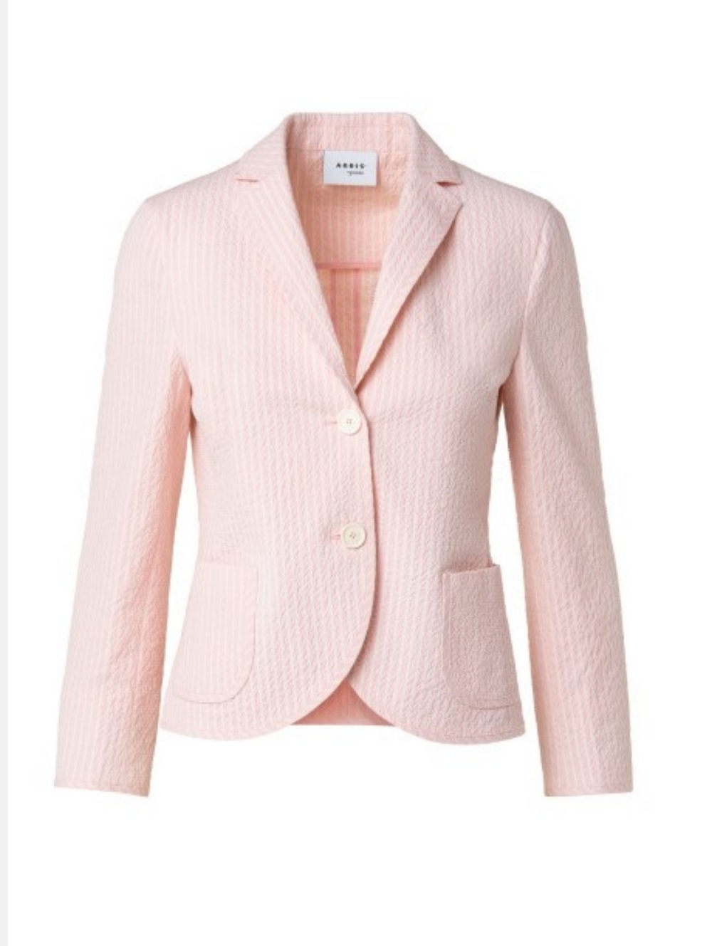 Akris Punto Seersucker Blazer Jacket Size US 8 Stripe Pink Cream